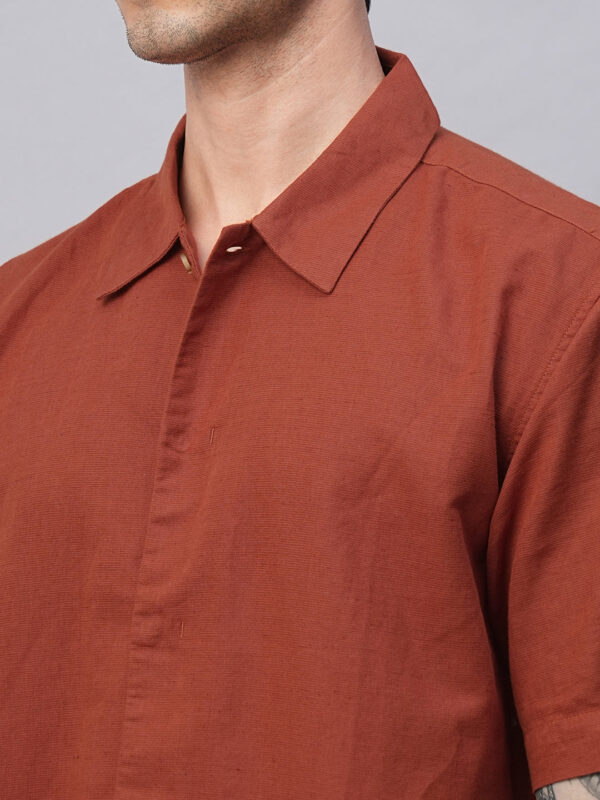 Men's Rust Cotton Linen Regular Fit Summer Shirt