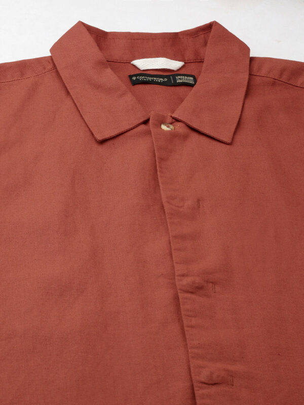Men's Rust Cotton Linen Regular Fit Summer Shirt