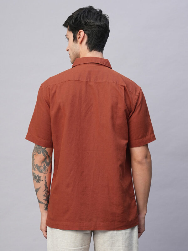 Men's Rust Cotton Linen Regular Fit Summer Shirt