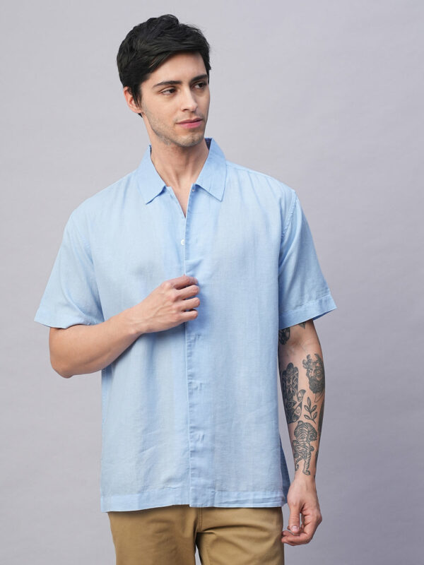 Men's Sky Cotton Linen Regular Fit Summer Shirt