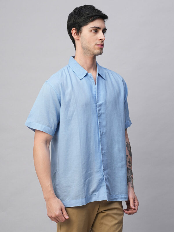 Men's Sky Cotton Linen Regular Fit Summer Shirt