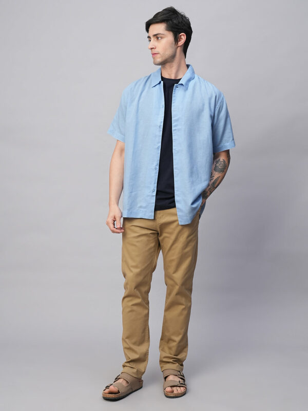 Men's Sky Cotton Linen Regular Fit Summer Shirt