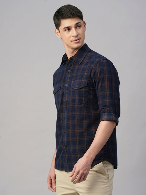 Men's Blue Cotton Regular Fit Checked Shirt
