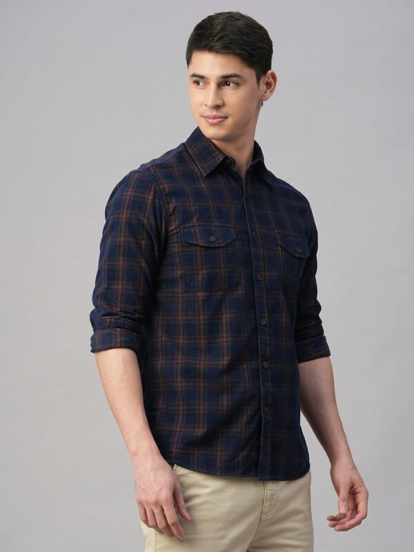 Men's Blue Cotton Regular Fit Checked Shirt