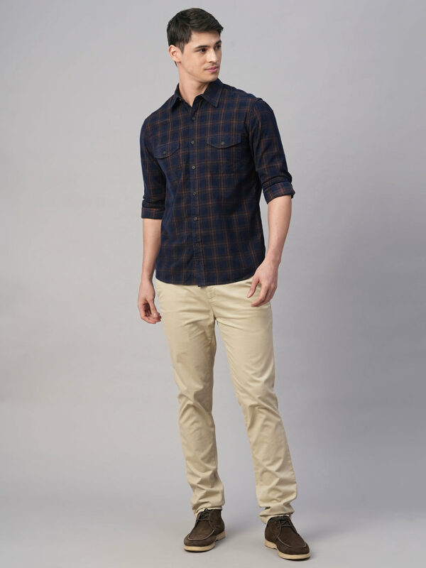 Men's Blue Cotton Regular Fit Checked Shirt