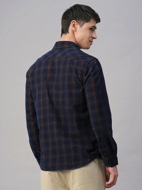 Men's Blue Cotton Regular Fit Checked Shirt