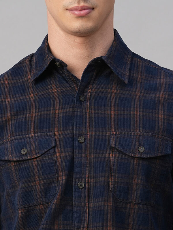 Men's Blue Cotton Regular Fit Checked Shirt