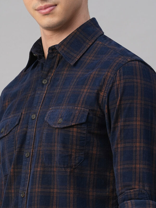 Men's Blue Cotton Regular Fit Checked Shirt