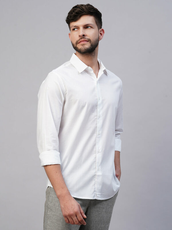 Men's White Cotton Slim Fit shirt
