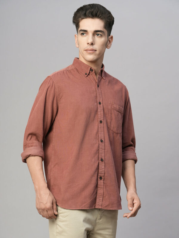Men's 100% Cotton Corduroy Regular Fit Long Sleeved Shirt Brick
