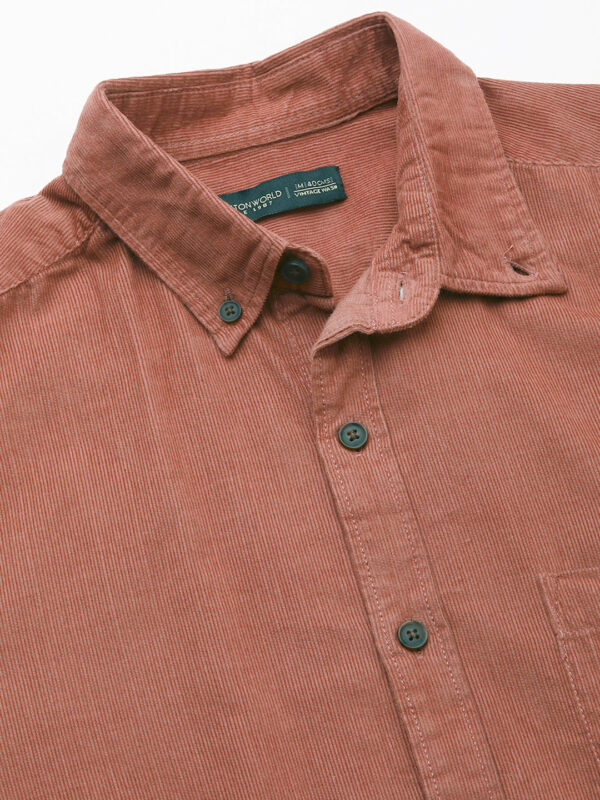 Men's 100% Cotton Corduroy Regular Fit Long Sleeved Shirt Brick