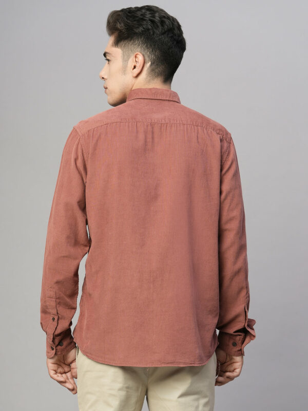Men's 100% Cotton Corduroy Regular Fit Long Sleeved Shirt Brick
