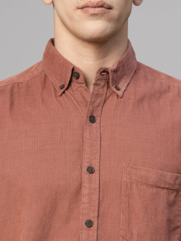 Men's 100% Cotton Corduroy Regular Fit Long Sleeved Shirt Brick