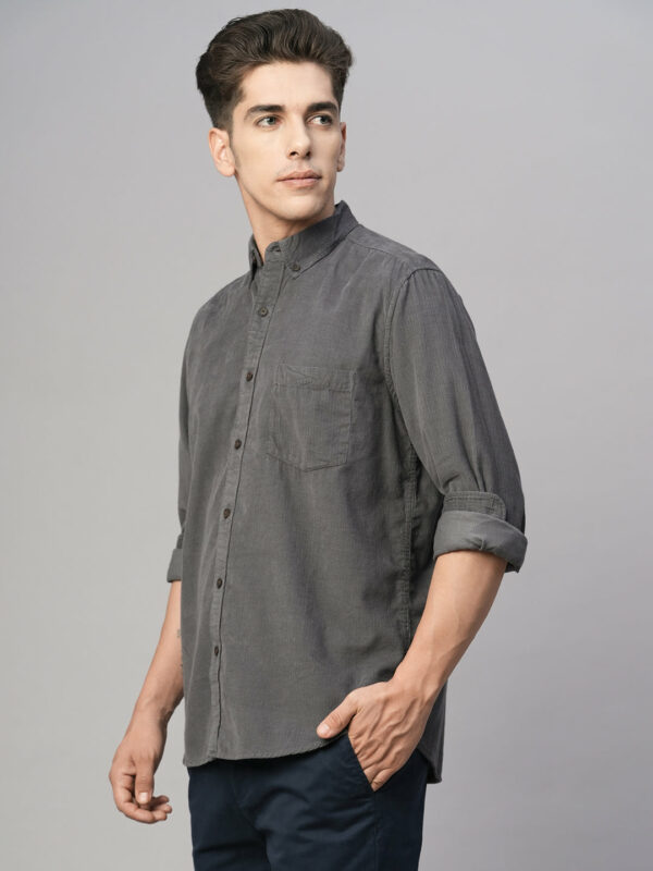 Men's Corduroy 100% Cotton Grey Regular Fit Long Sleeved Shirt