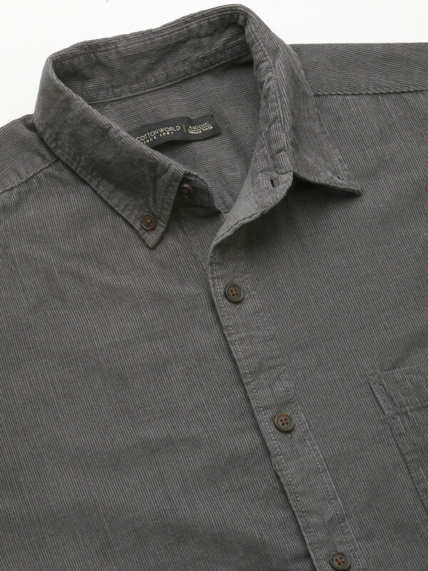 Men's Corduroy 100% Cotton Grey Regular Fit Long Sleeved Shirt
