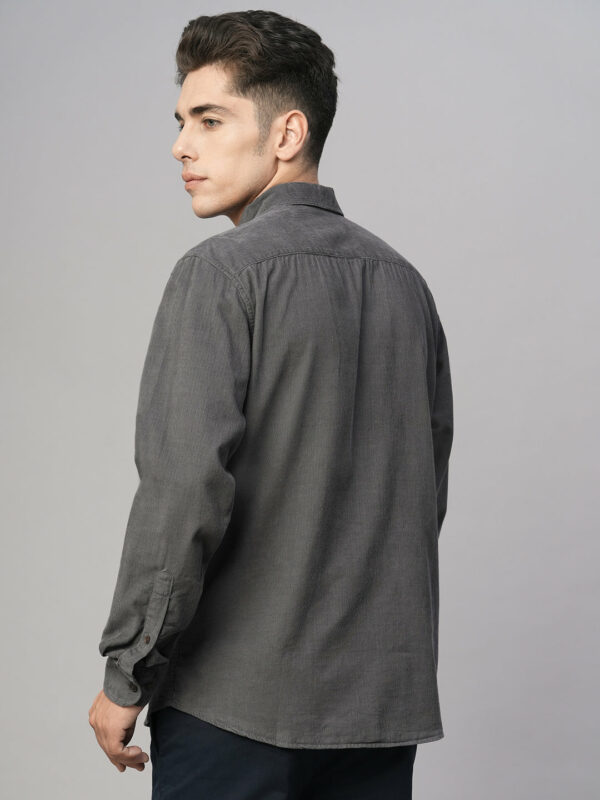 Men's Corduroy 100% Cotton Grey Regular Fit Long Sleeved Shirt