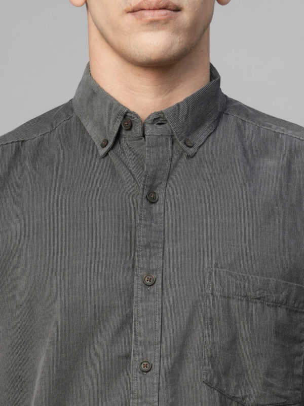 Men's Corduroy 100% Cotton Grey Regular Fit Long Sleeved Shirt