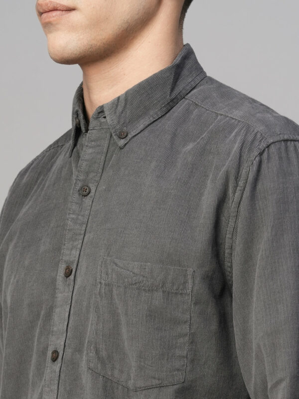 Men's Corduroy 100% Cotton Grey Regular Fit Long Sleeved Shirt