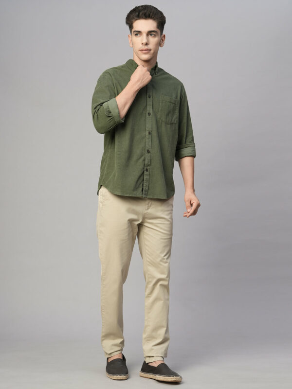 Men's Corduroy 100% Cotton Olive Regular Fit Long Sleeved Shirt