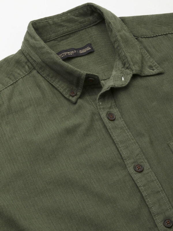 Men's Corduroy 100% Cotton Olive Regular Fit Long Sleeved Shirt