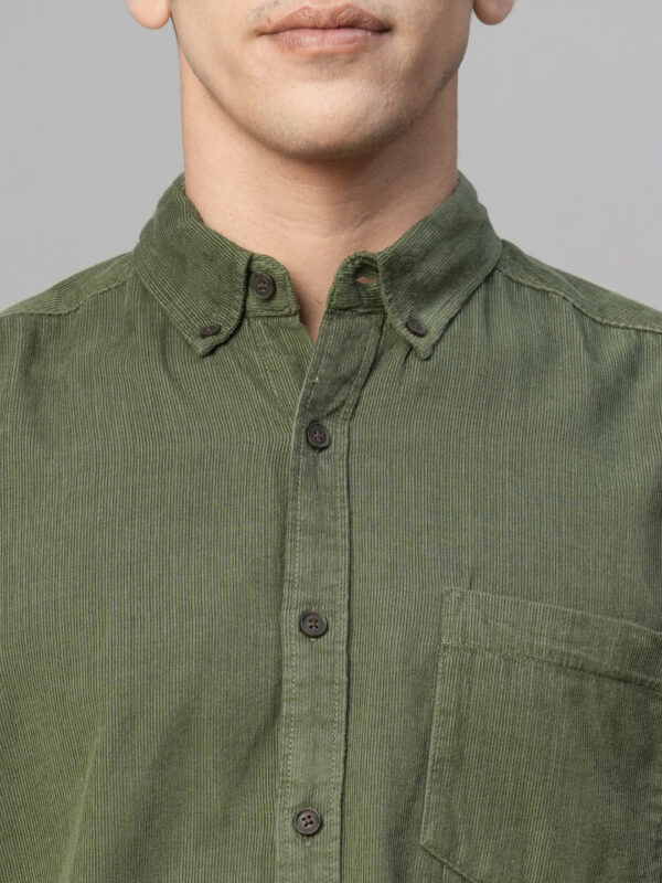 Men's Corduroy 100% Cotton Olive Regular Fit Long Sleeved Shirt