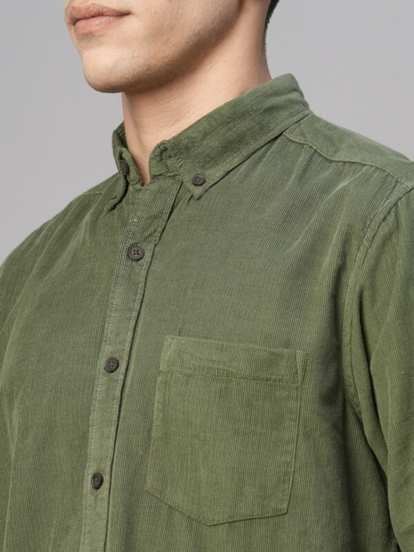 Men's Corduroy 100% Cotton Olive Regular Fit Long Sleeved Shirt