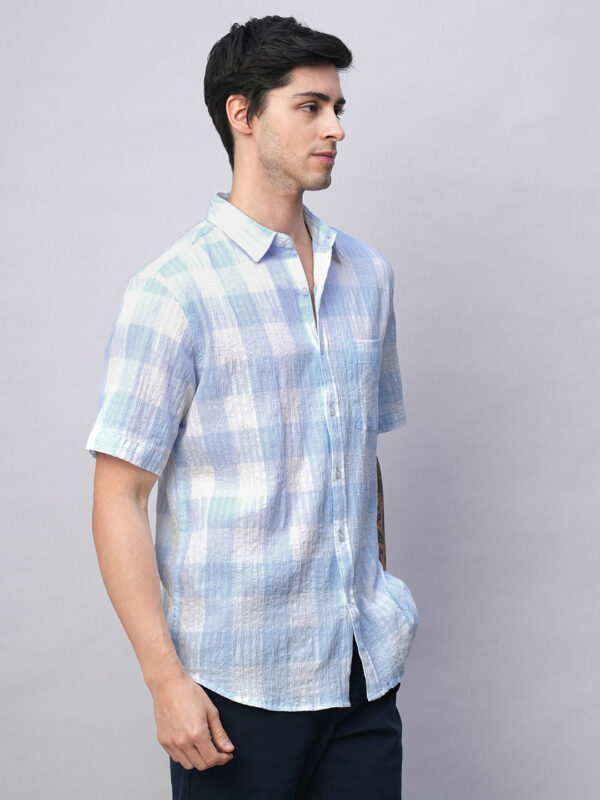 Men's Blue Cotton Lycra Regular Fit Shirt