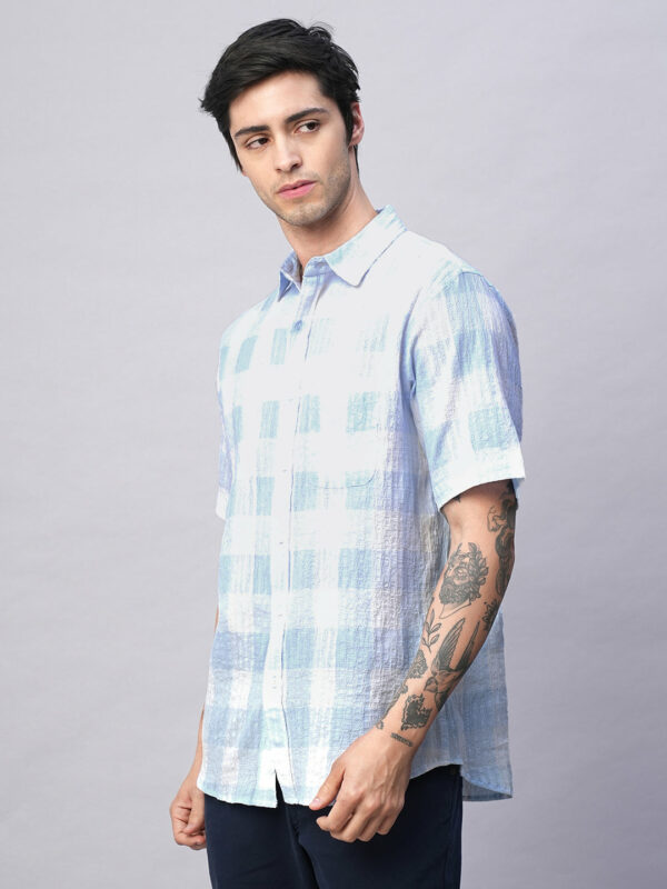 Men's Blue Cotton Lycra Regular Fit Shirt