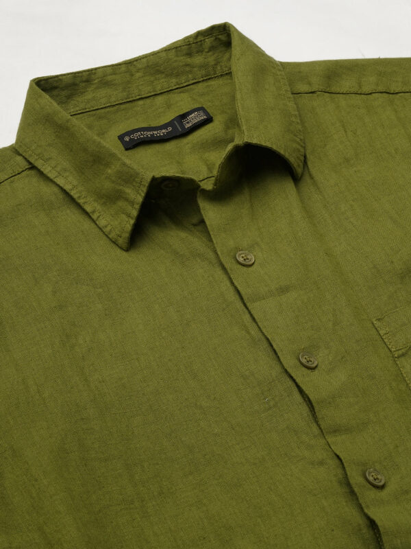 Men's Olive 100% Linen Regular Fit Shirt