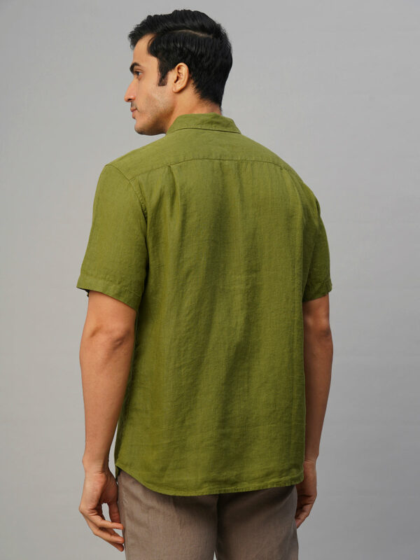 Men's Olive 100% Linen Regular Fit Shirt