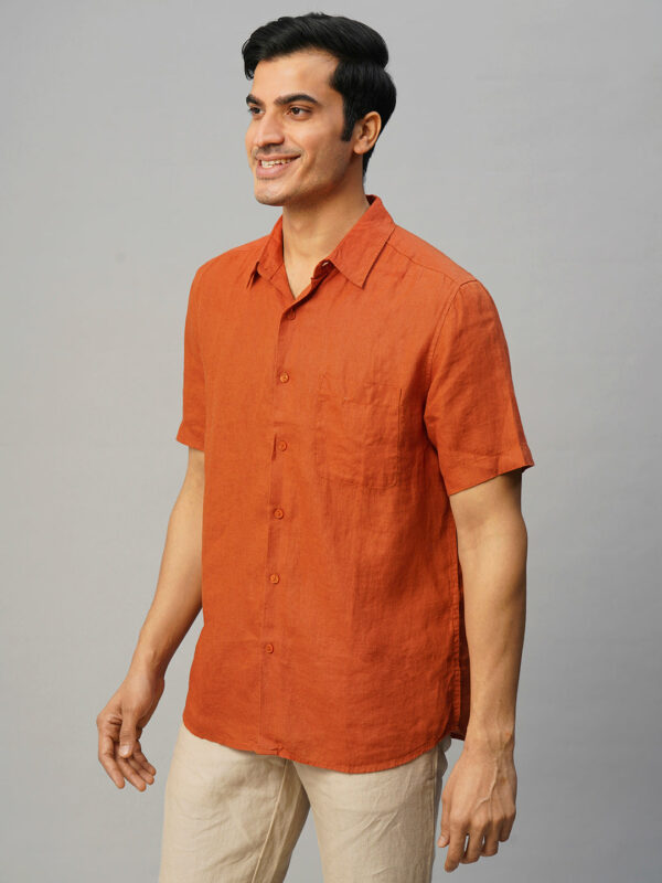Men's Dark Blue 100% Linen Regular Fit Long Sleeved Shirt