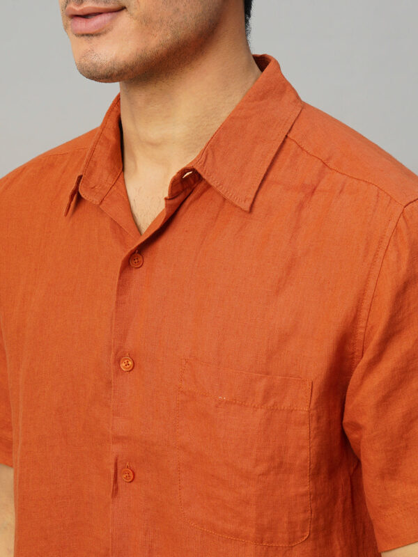 Men's Dark Blue 100% Linen Regular Fit Long Sleeved Shirt