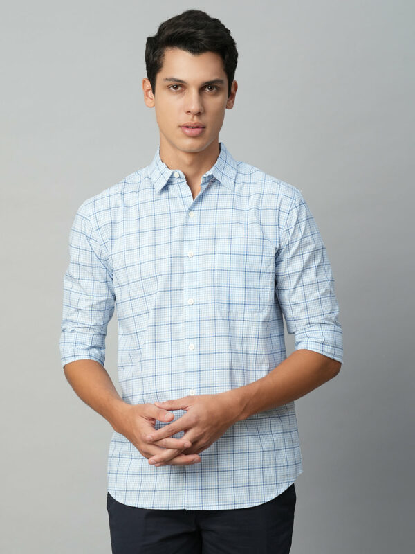 Men's Blue Cotton Regular Fit Checked Shirt