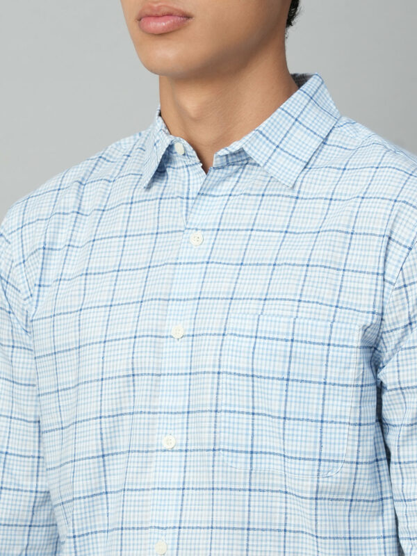 Men's Blue Cotton Regular Fit Checked Shirt