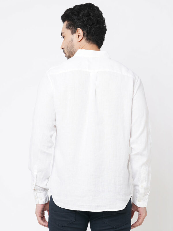 Men's 100% Linen White Regular Fit Long Sleeved Shirt