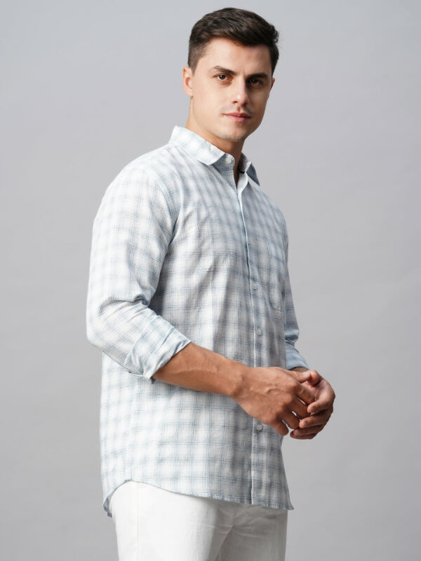 Men's White Linen Cotton Regular Fit Checked Shirt