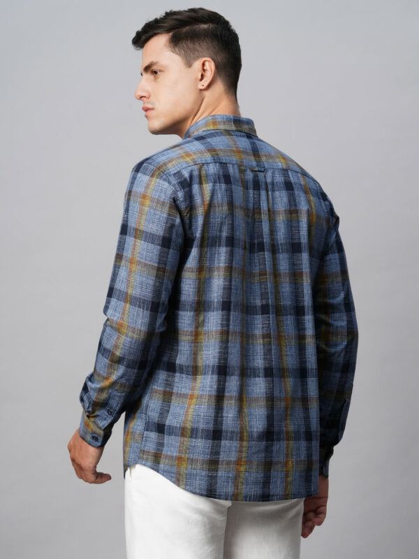 Men's Navy Cotton Regular Fit Checked Shirt