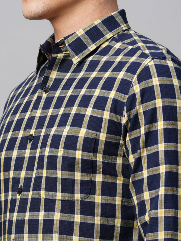 Men's Navy Cotton Regular Fit Checked Shirt