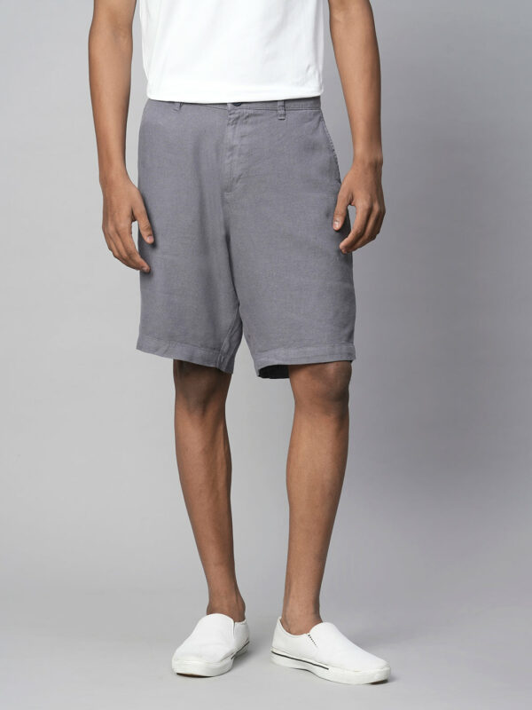 Men's Grey Linen Viscose Regular Fit Shorts