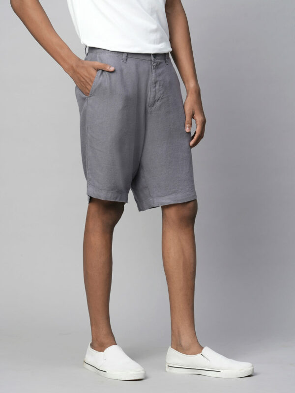 Men's Grey Linen Viscose Regular Fit Shorts