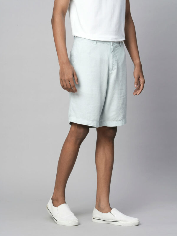 Men's Light Blue Linen Viscose Regular Fit Shorts