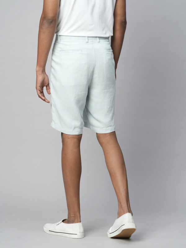 Men's Light Blue Linen Viscose Regular Fit Shorts