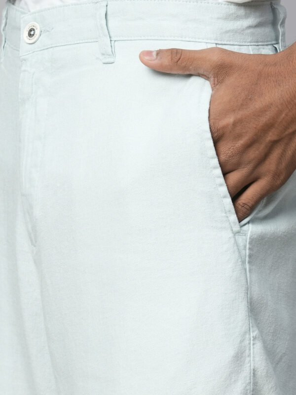 Men's Light Blue Linen Viscose Regular Fit Shorts
