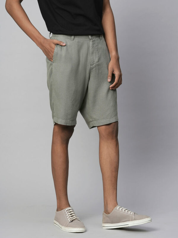 Men's Olive Linen Viscose Regular Fit Shorts