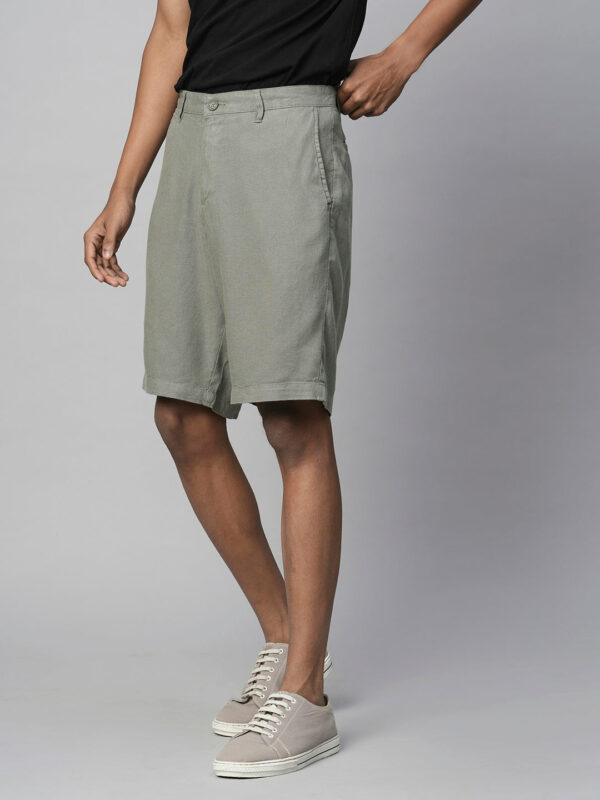 Men's Olive Linen Viscose Regular Fit Shorts