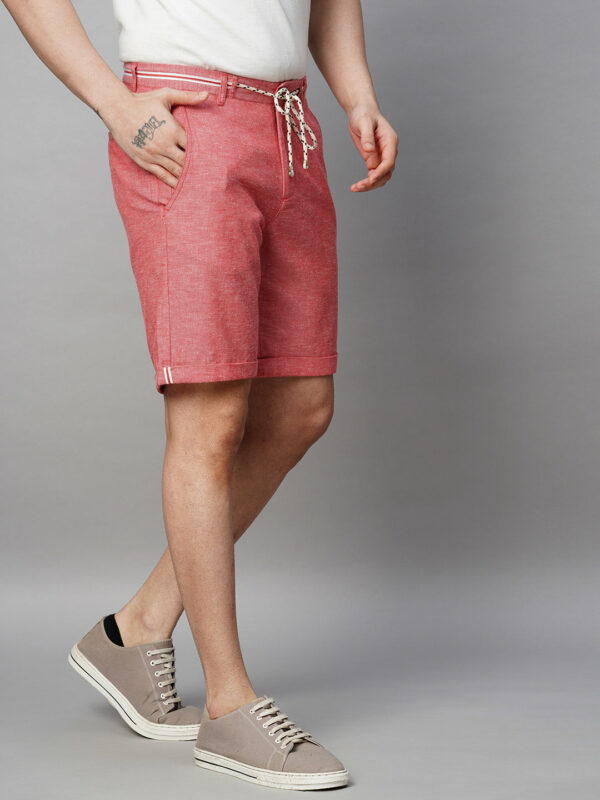 Men's Red Cotton Linen Regular Fit Shorts