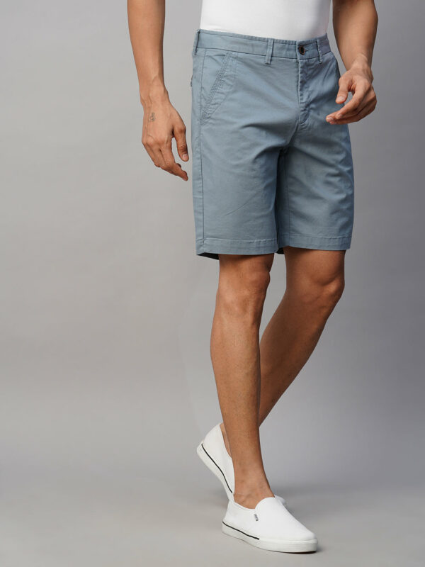Men's Greyish Blue Cotton Lycra Regular Fit Shorts