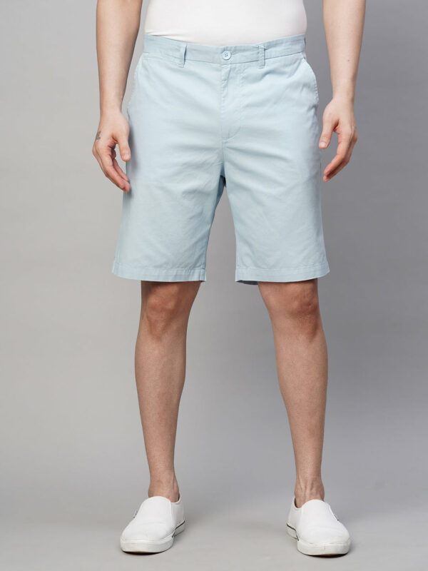 Men's Light Blue Cotton Regular Fit Shorts