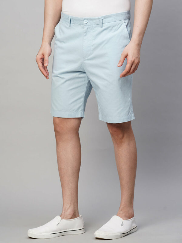 Men's Light Blue Cotton Regular Fit Shorts