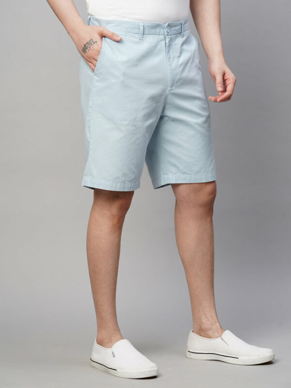 Men's Light Blue Cotton Regular Fit Shorts